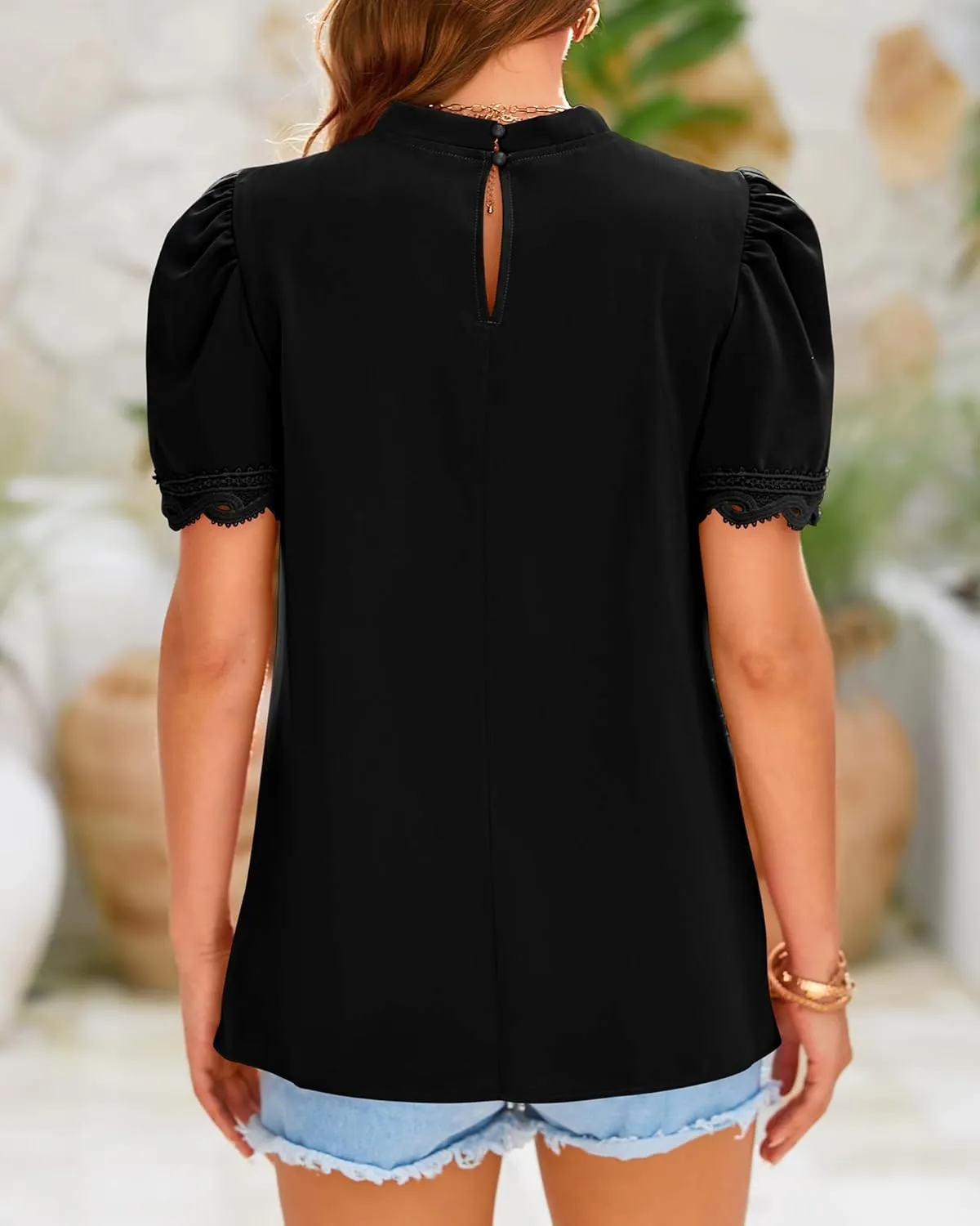BTFBM Women's Dressy Casual Blouses Business Work Tops Lace Trim Short Sleeve Office Shirts 2025 Summer Spring Outfits
