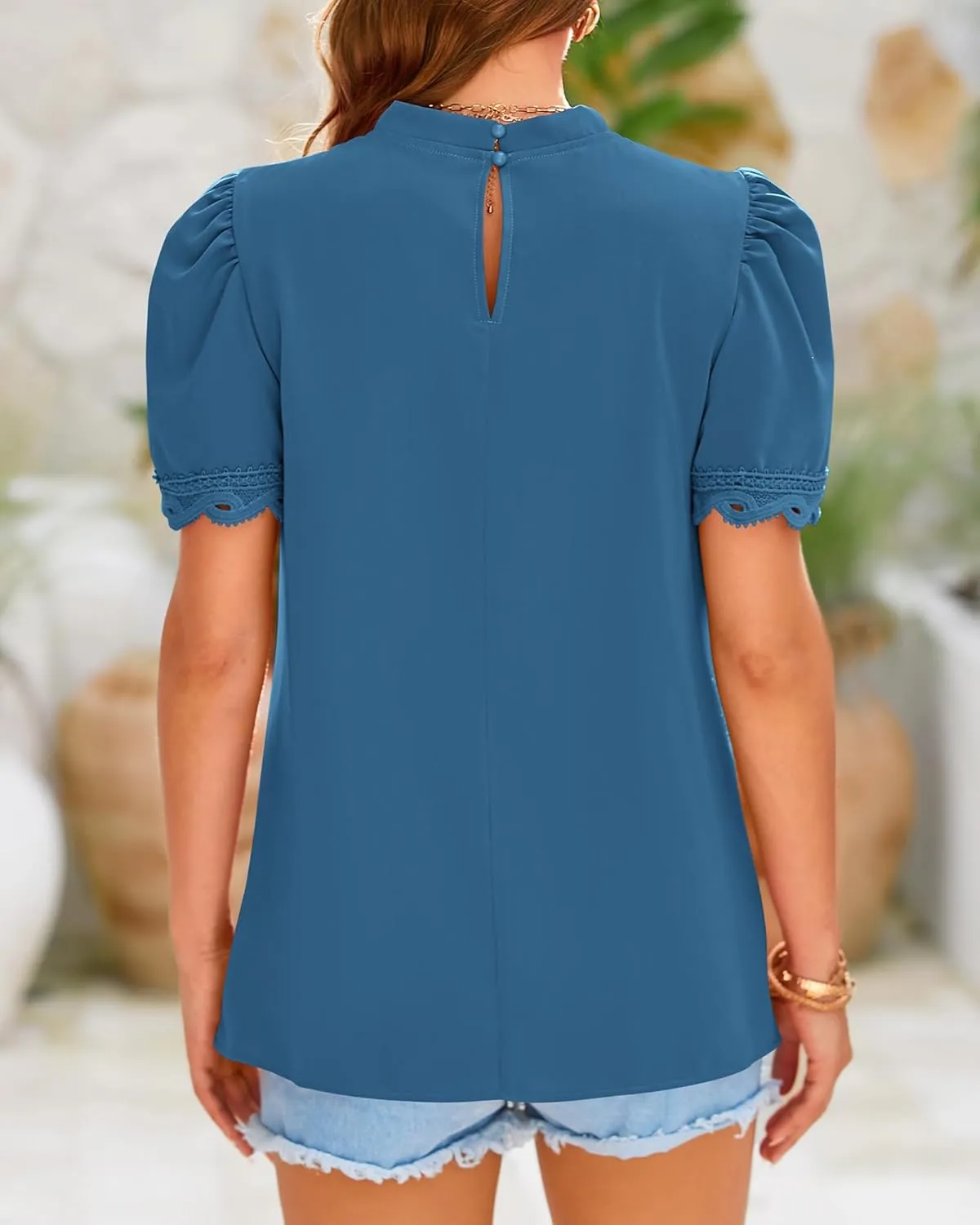BTFBM Women's Dressy Casual Blouses Business Work Tops Lace Trim Short Sleeve Office Shirts 2025 Summer Spring Outfits