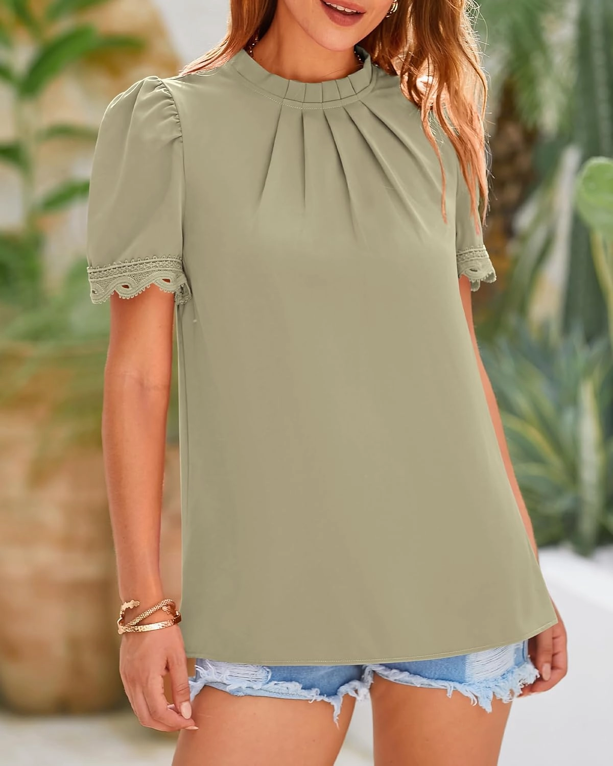 BTFBM Women's Dressy Casual Blouses Business Work Tops Lace Trim Short Sleeve Office Shirts 2025 Summer Spring Outfits