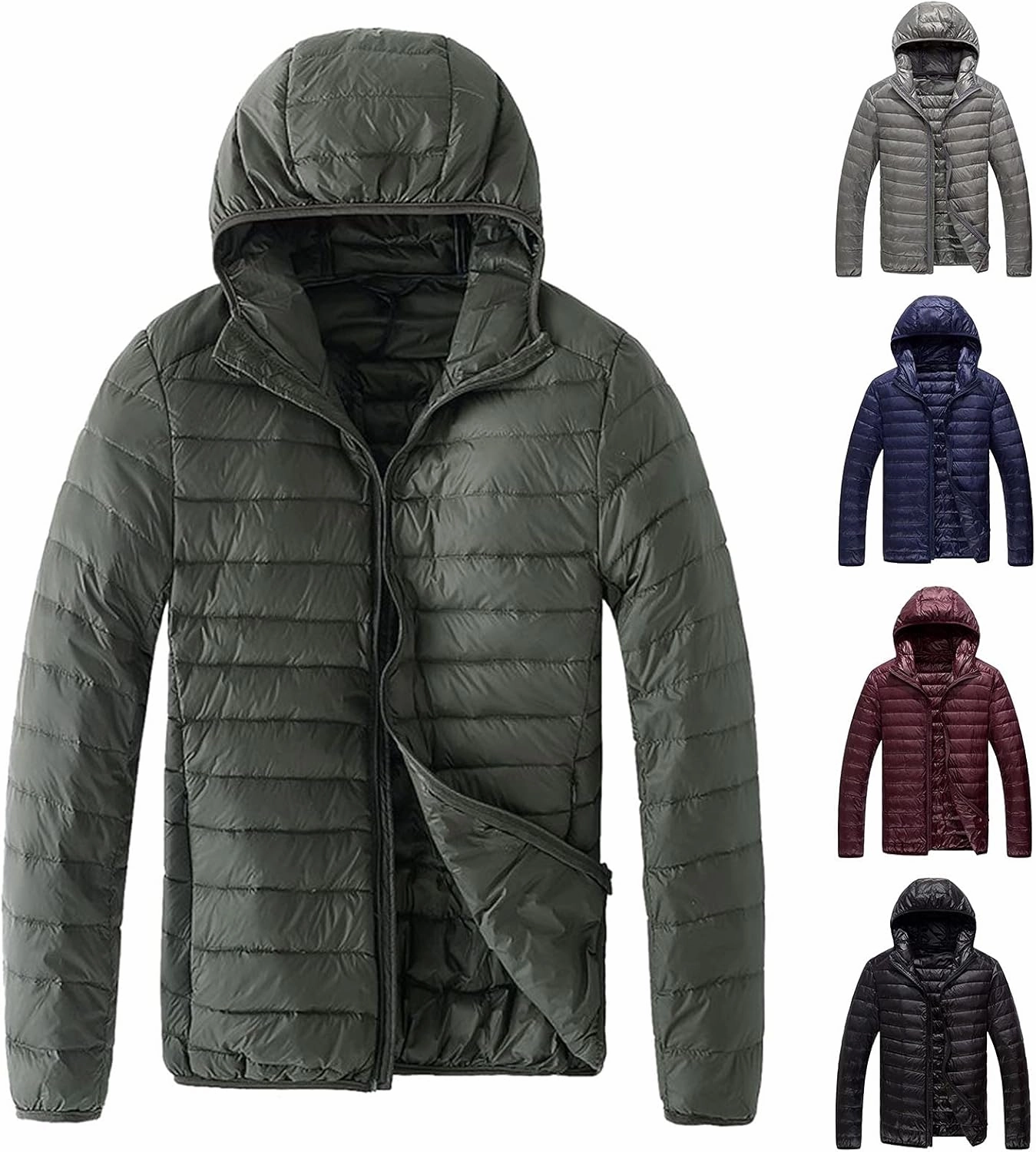 Bubble Jacket For Men With Hood Light Padded Packable Puffer Jacket Hooded Zip Up Lightweight Quilted Down Coat
