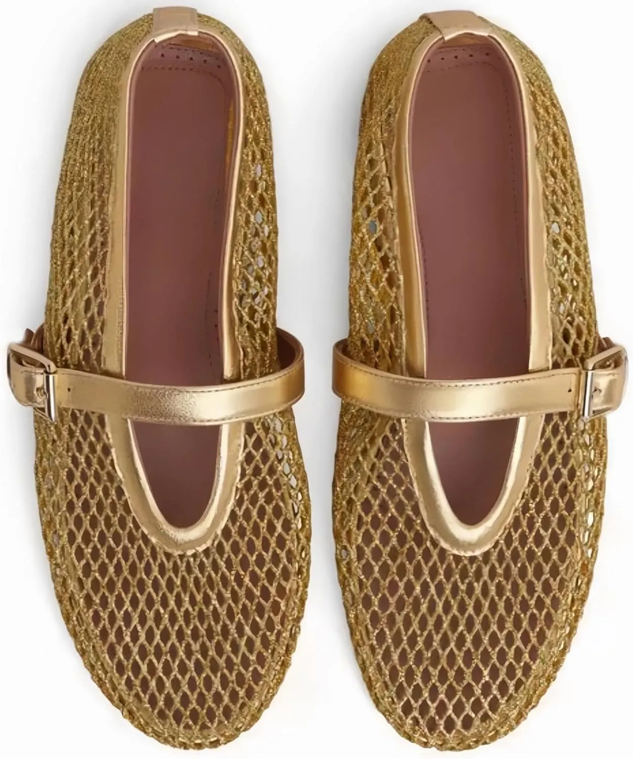 Buckle Strap Mesh Ballet Flats for Womens, Mary Jane Round Toe Slip On Dress Ballerinas Soft Shoes