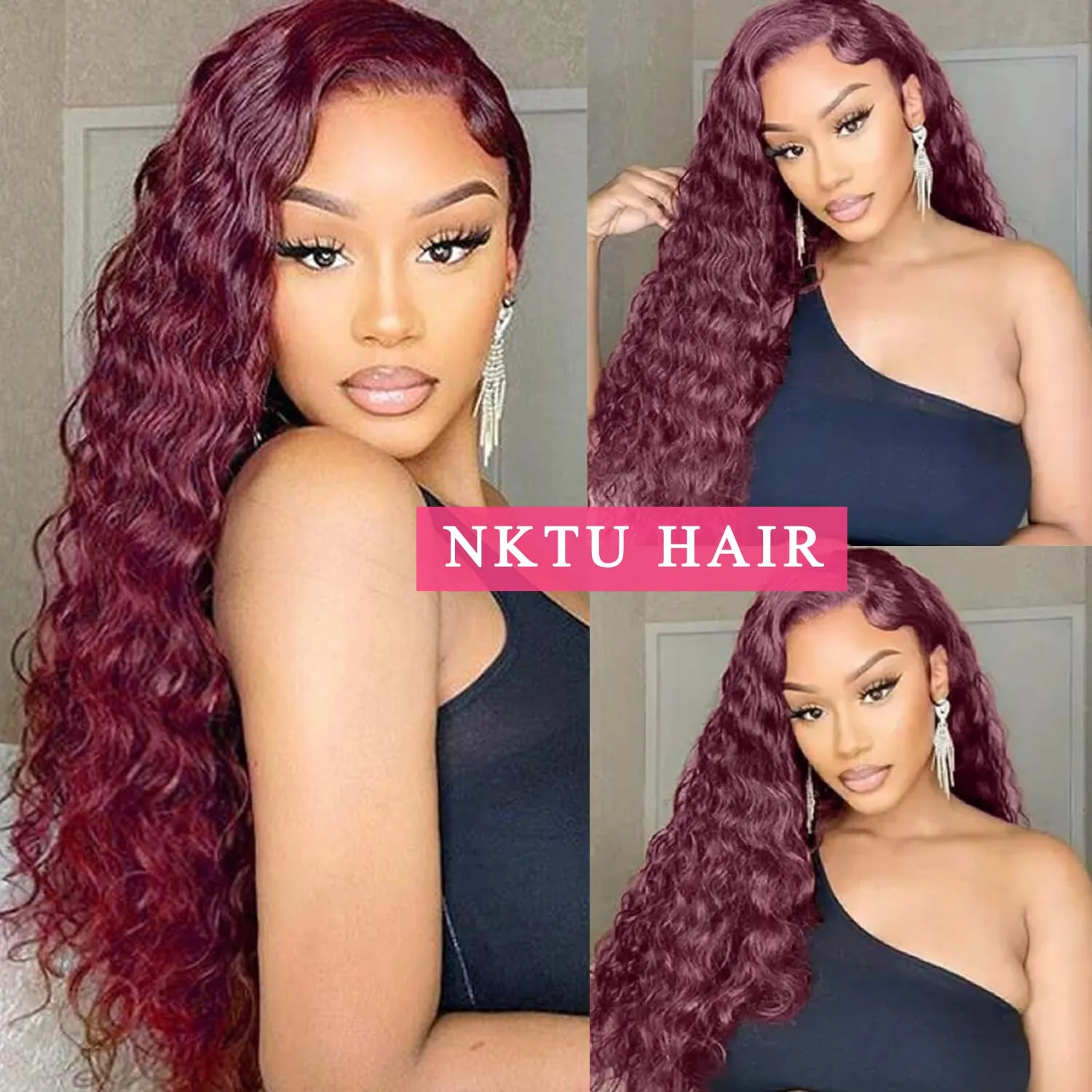 Burgundy Lace Front Wigs Human Hair- 99j Deep Wave HD Transparent Lace Frontal Wigs for Women Wine Red Glueless Pre Plucked with Baby Hair, 200 Density 22 Inch