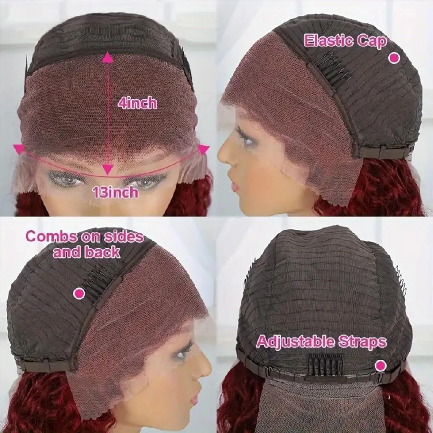 Burgundy Lace Front Wigs Human Hair- 99j Deep Wave HD Transparent Lace Frontal Wigs for Women Wine Red Glueless Pre Plucked with Baby Hair, 200 Density 22 Inch
