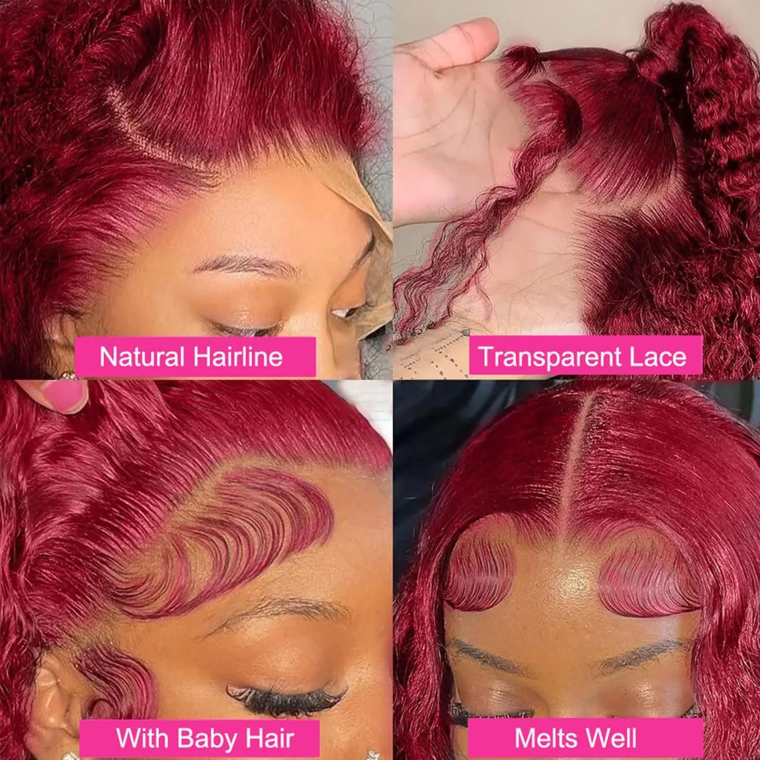 Burgundy Lace Front Wigs Human Hair- 99j Deep Wave HD Transparent Lace Frontal Wigs for Women Wine Red Glueless Pre Plucked with Baby Hair, 200 Density 22 Inch