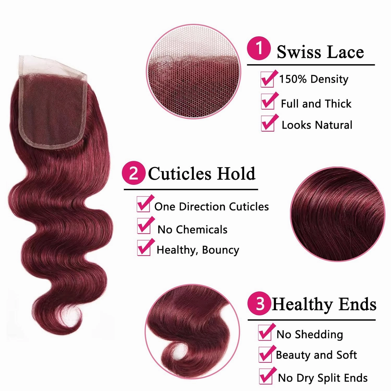 Burgundy Bundles with Closure Human Hair 20 22 24 20inch Red Body Wave Bundles with Closure 10A 99J Brazilian Body Wave Human Hair