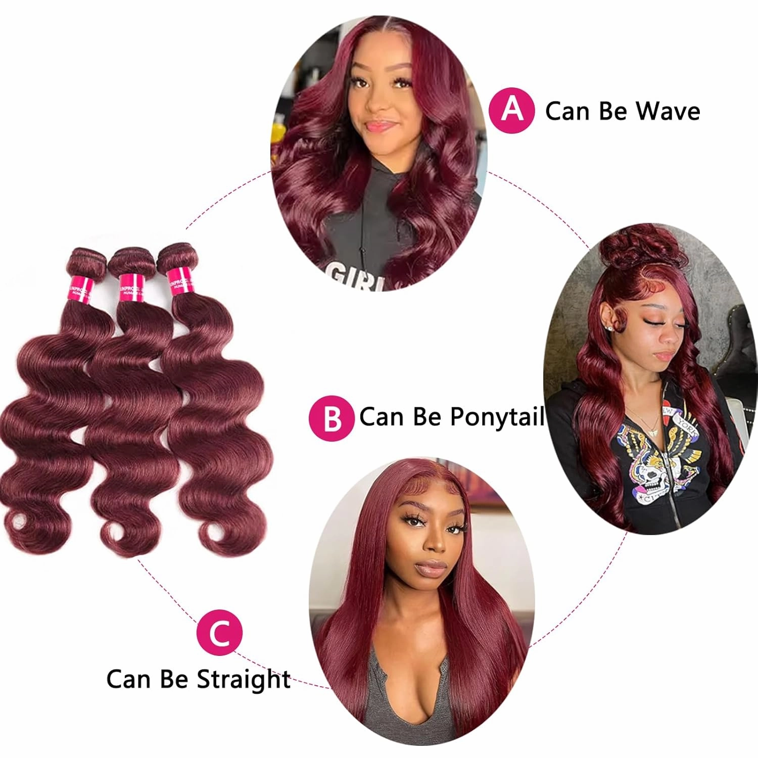 Burgundy Bundles with Closure Human Hair 20 22 24 20inch Red Body Wave Bundles with Closure 10A 99J Brazilian Body Wave Human Hair