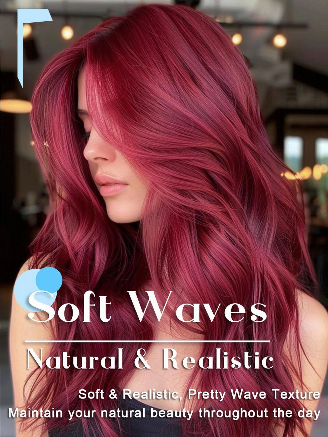 Burgundy Wig 26 Inch Long Wavy Wine Red Wigs for Women Curly Wavy Wig Natural Looking Middle Part with Small Lace Synthetic Heat Resistant Fiber Wig for Daily Party Use