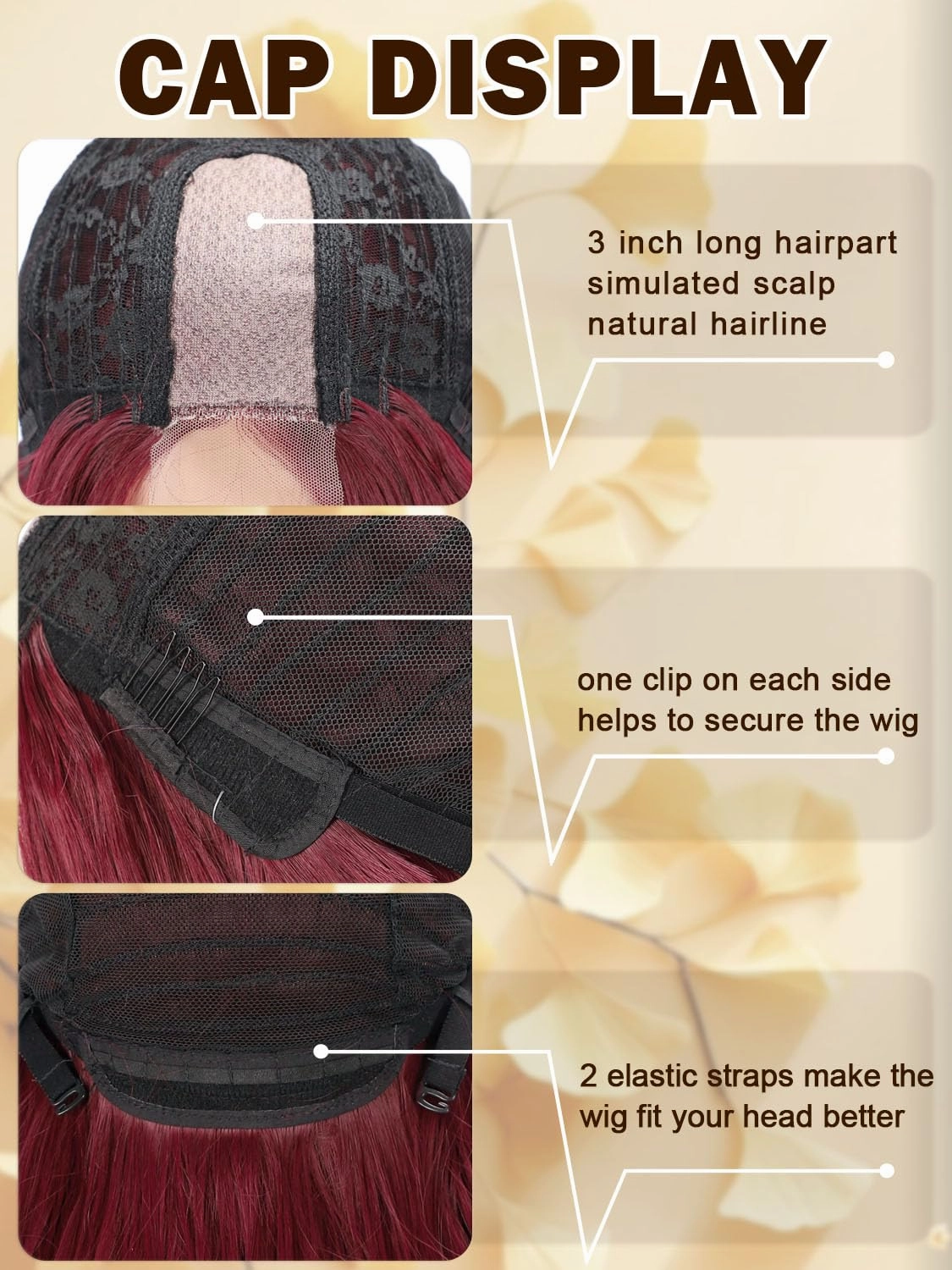 Burgundy Wig 26 Inch Long Wavy Wine Red Wigs for Women Curly Wavy Wig Natural Looking Middle Part with Small Lace Synthetic Heat Resistant Fiber Wig for Daily Party Use