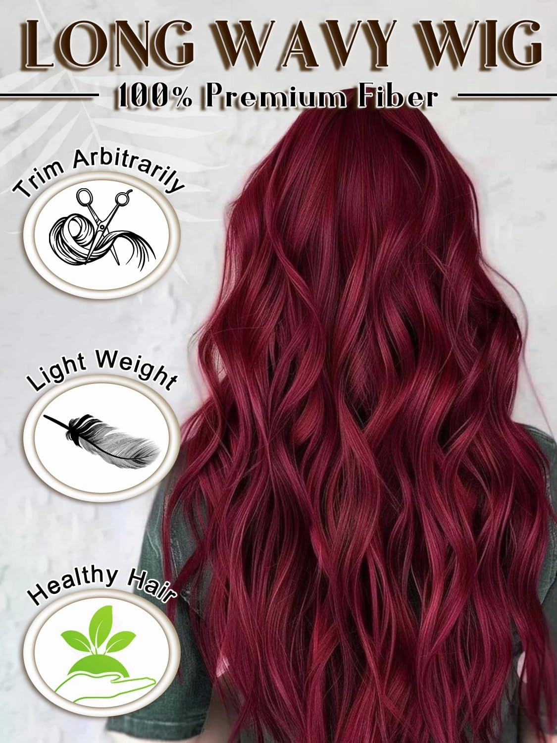 Burgundy Wig 26 Inch Long Wavy Wine Red Wigs for Women Curly Wavy Wig Natural Looking Middle Part with Small Lace Synthetic Heat Resistant Fiber Wig for Daily Party Use