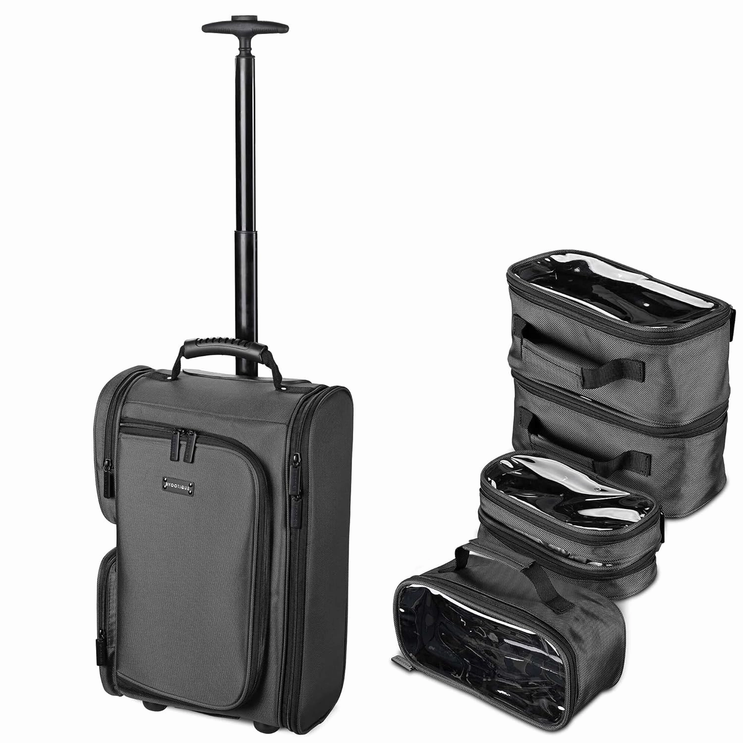 BYOOTIQUE Rolling Makeup Train Case 2in1 Makeup Travel Backpack Cosmetic Carry-on Backpack Shoulder Organizer Storage Cosmetology Trolley Bag makeup travel case with 5 Removable Travel Zipper Bag