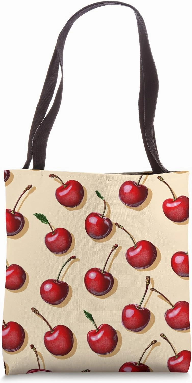 Candy Red Cherry Pattern Tote Bag