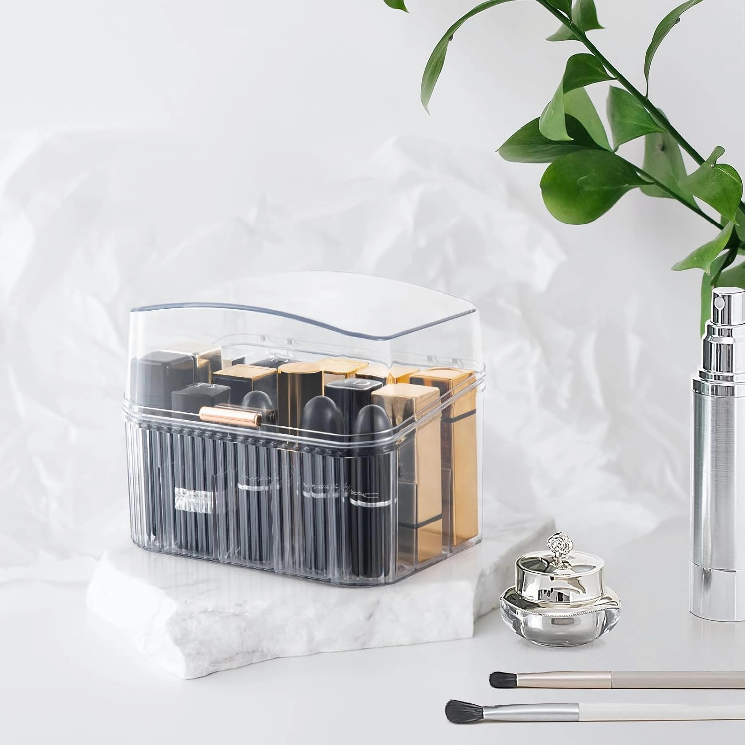 CANITORON Makeup Organizer for Vanity,Clear Skincare Organizer with Large Capacity and Lipstick Organizer,3-layer Cosmetic Display Case,Egg Shape(Oval) Cosmetic Storage Box including golden Handle.