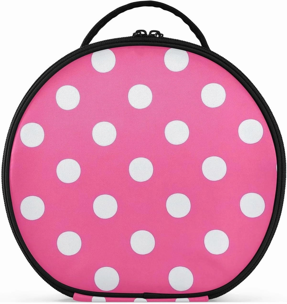 Cartoon Dot Hot Pink Toiletry Bags Vertical Free-Standing Large Cosmetic Travel Bags For Women with adjustable dividers 11 IN