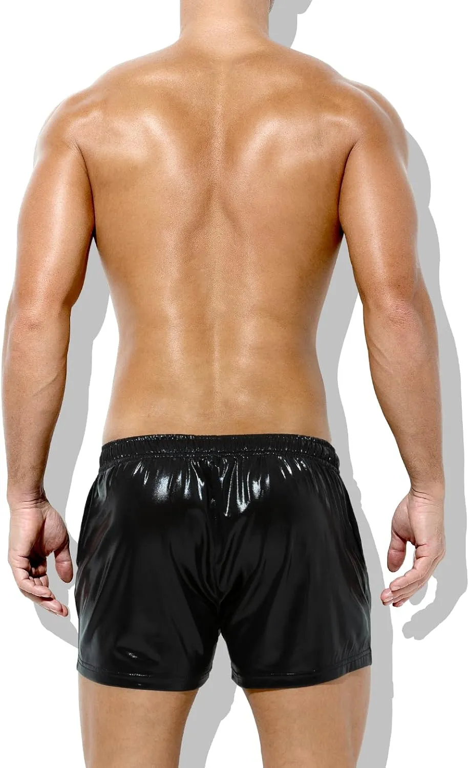 Casey Kevin Men's Holographic Metallic Short Sparkly Shiny Short Pants Rave Outfit Hot Shorts with Pockets and Drawstrings
