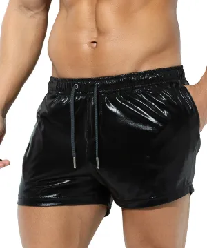 Casey Kevin Men's Holographic Metallic Short Sparkly Shiny Short Pants Rave Outfit Hot Shorts with Pockets and Drawstrings