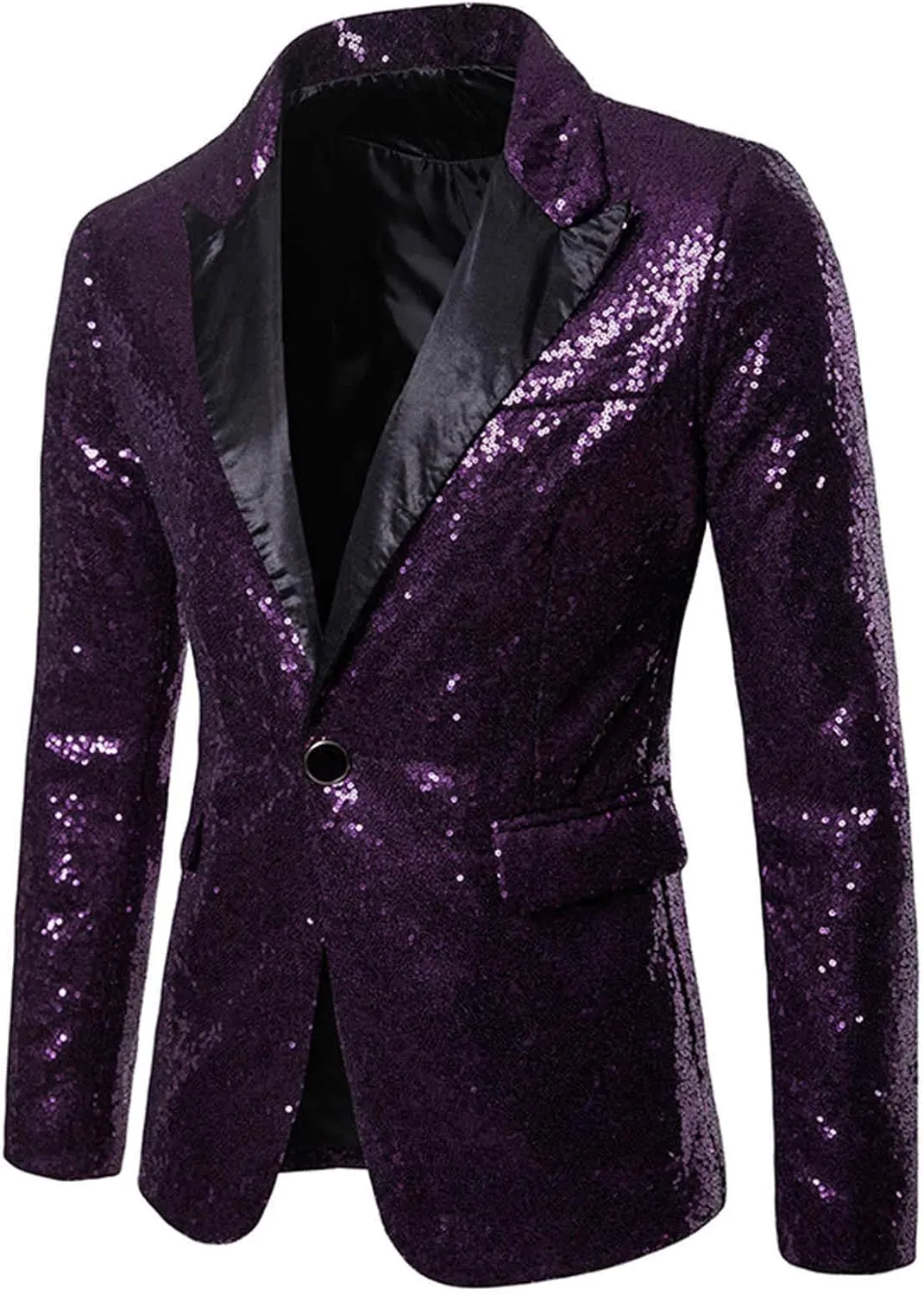 Casual Two Buttons Notched Lapel Suit Jacket Men Shiny Sequin Blazers Tuxedo Two Buttons Lightweight Business