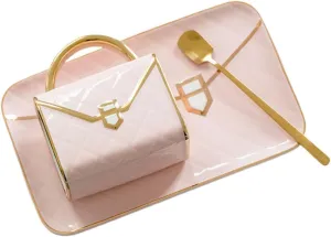 Ceramic Handbag Shaped Cup And Plate Set, Ceramic Coffee Cup And Tea Cup With Dish Spoon Suitable For Office And Home Coffee(C)