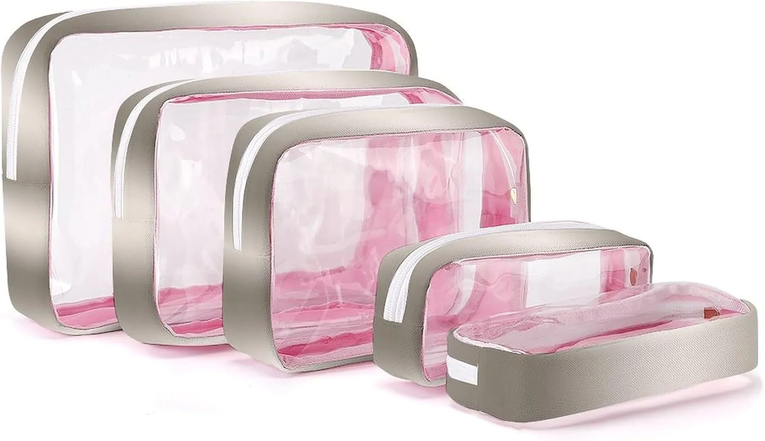 Champagne Shimmer Sparkle Flutter Butterfly Transparent Storage Bag, 5-piece Makeup Bag Set Pink-style