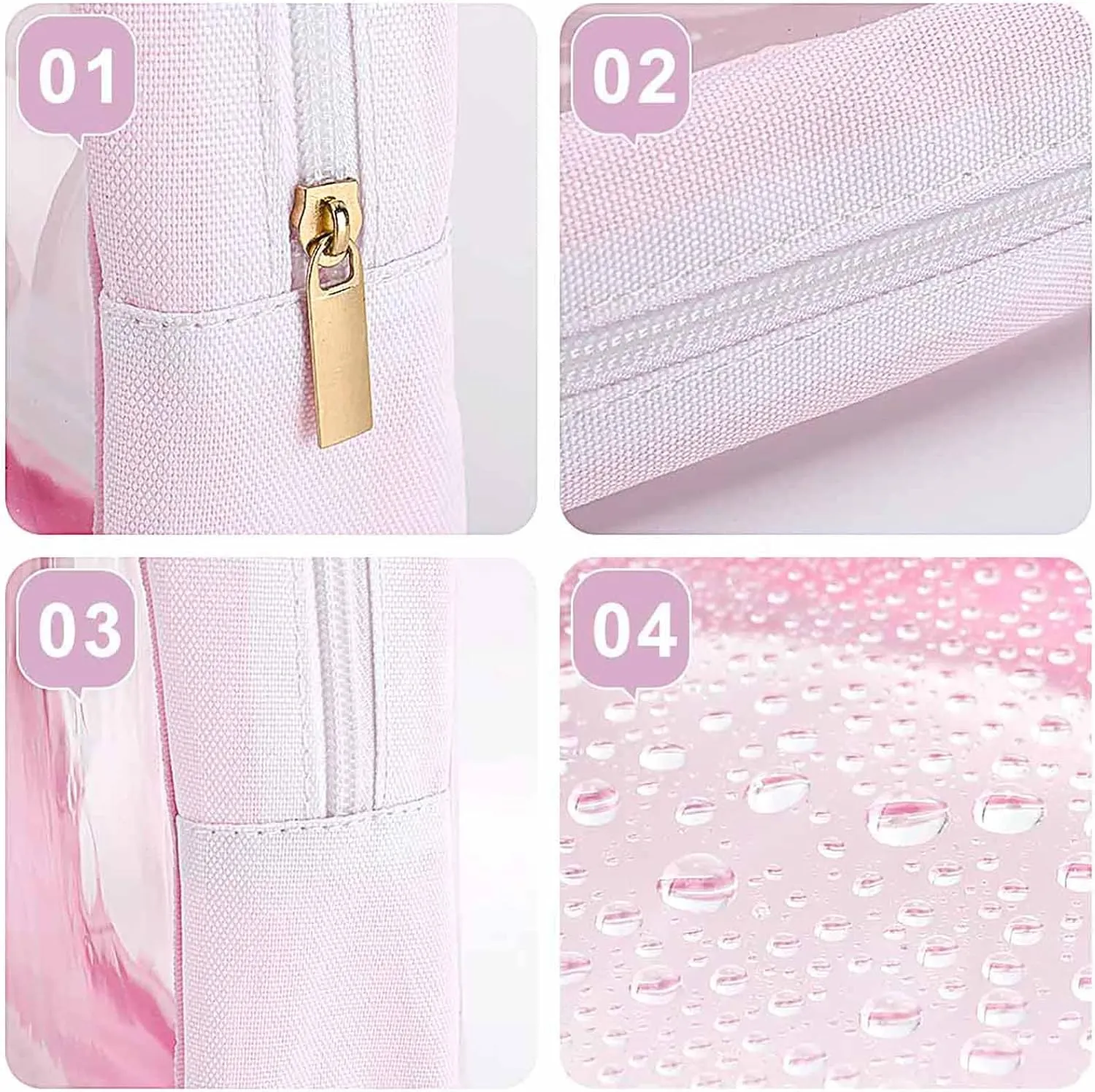 Champagne Shimmer Sparkle Flutter Butterfly Transparent Storage Bag, 5-piece Makeup Bag Set Pink-style