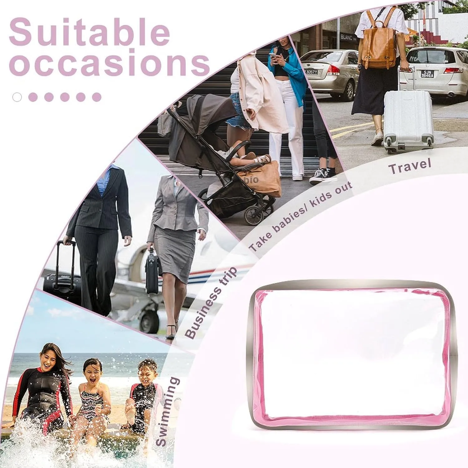 Champagne Shimmer Sparkle Flutter Butterfly Transparent Storage Bag, 5-piece Makeup Bag Set Pink-style