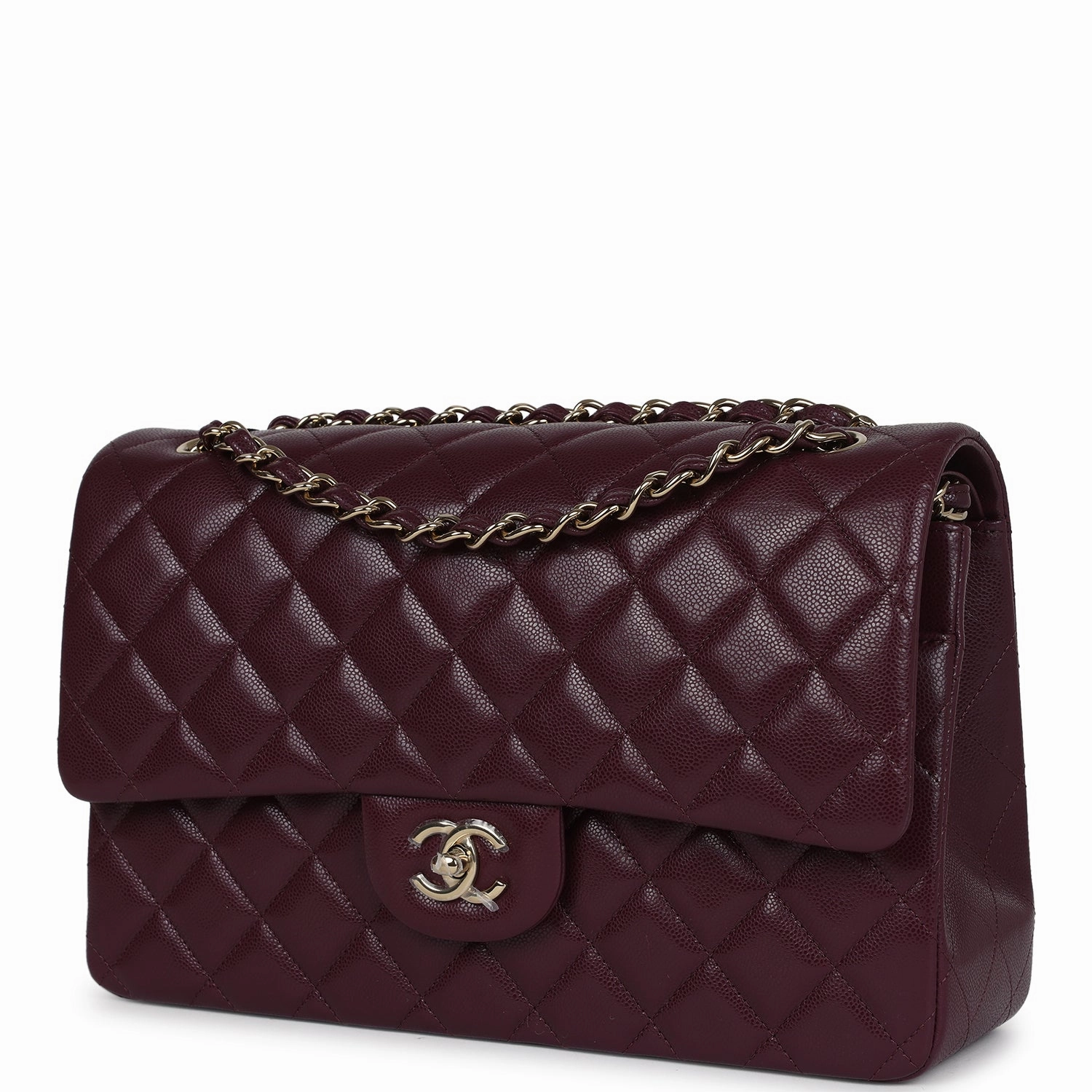 Chanel Jumbo Classic Double Flap Bag Dark Burgundy Shiny Caviar Gold Hardware