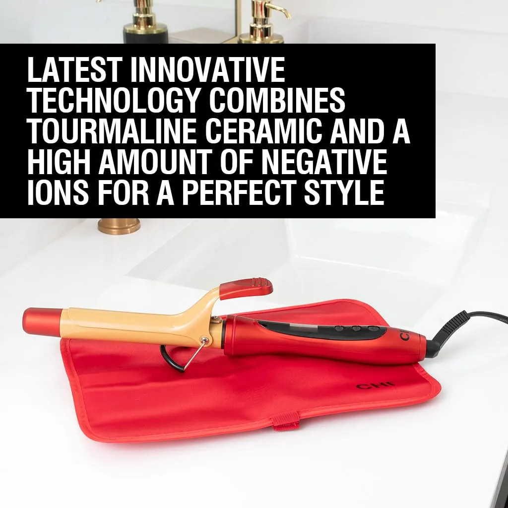 CHI Air Texture Fire Red Ceramic Curl Iron, Hair Curler For Smooth & Shiny Curls, Adjustable Temperature & Automatic Shut-Off, 1" Barrel