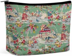 Chinese Style Powder Chinoiserie Blue And White Portable Cosmetic Bag Multifunction Storage Pouch PU Makeup Bag, Stationery Organizer with Zipper for Reunion Office