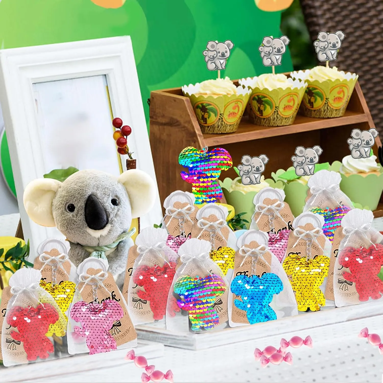 CiciBear 25 Pack Koala Sequin Keychains for Koala Party Favors, Kids and Adults Birthday Gift, Baby Shower, Party, 5 Colors