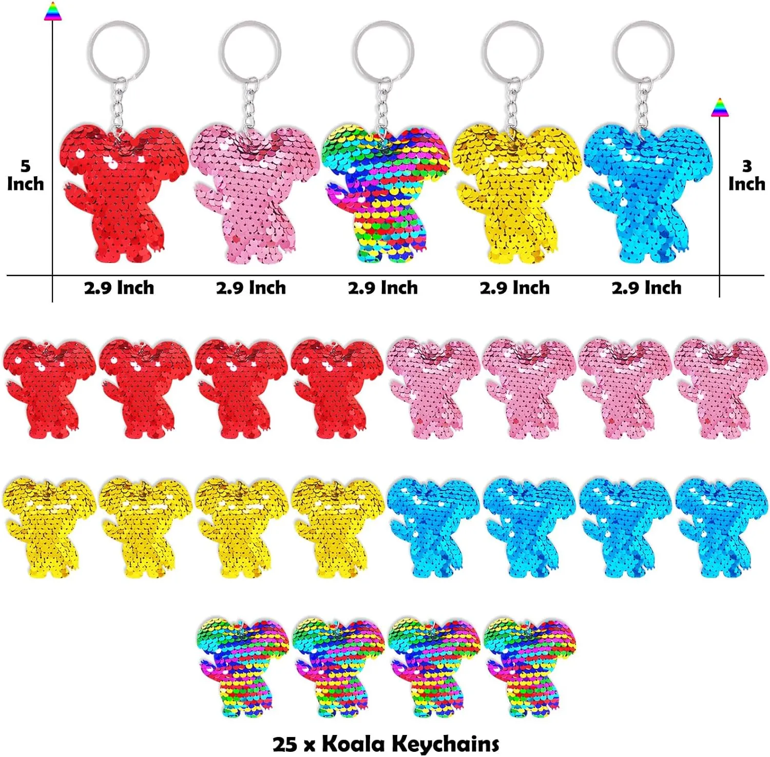 CiciBear 25 Pack Koala Sequin Keychains for Koala Party Favors, Kids and Adults Birthday Gift, Baby Shower, Party, 5 Colors