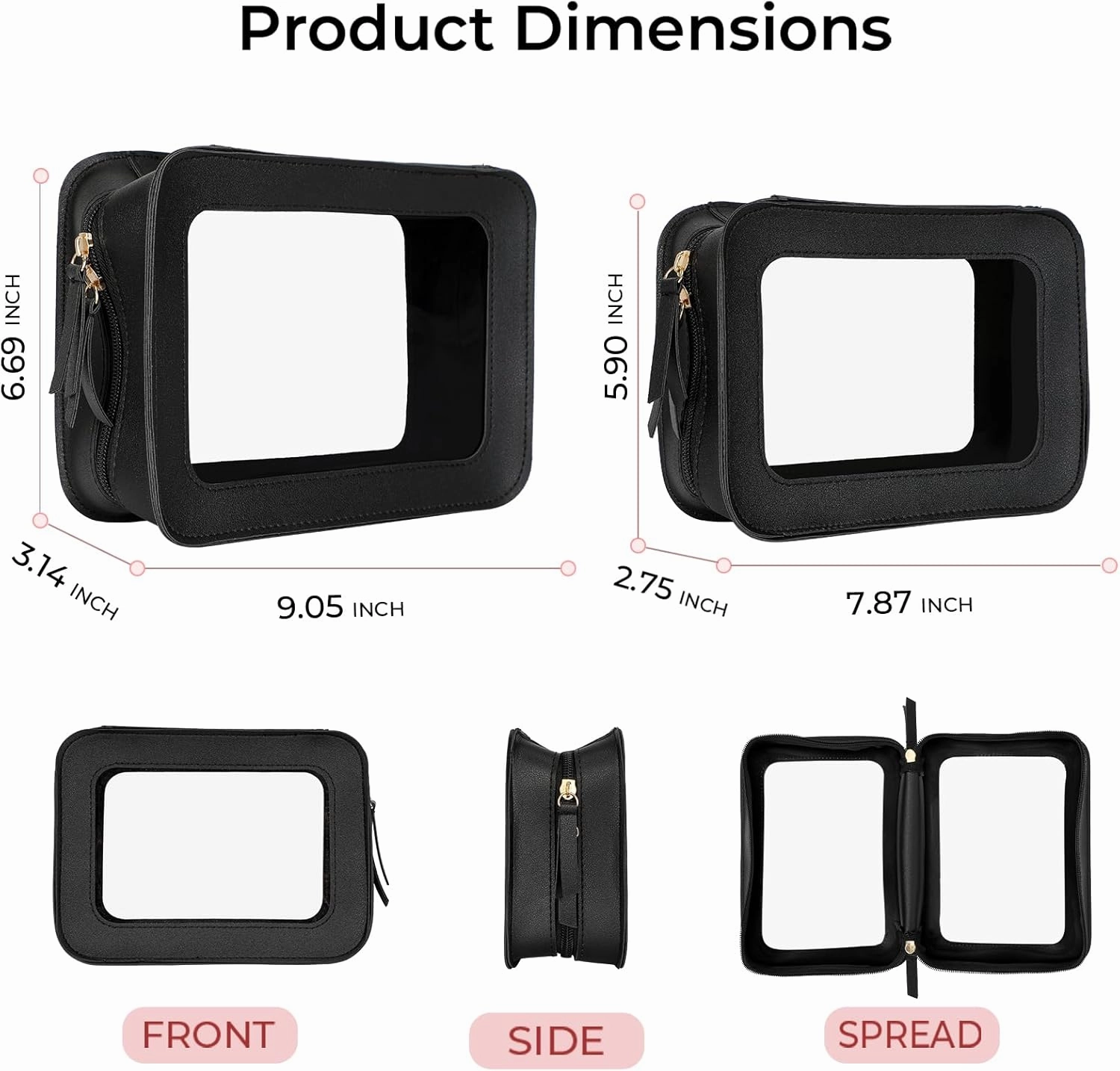 Clear Makeup Bags, TSA Approved Travel Toiletry Pouch with Zipper, Organizer Cosmetic Case for Travel Purse Car Transparent,Square Pouches for Women Men