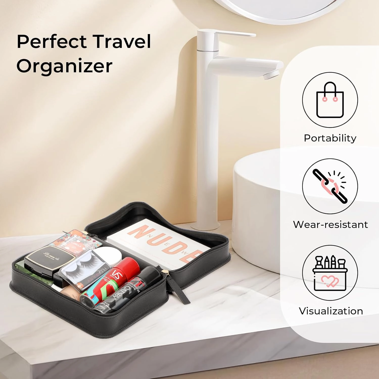 Clear Makeup Bags, TSA Approved Travel Toiletry Pouch with Zipper, Organizer Cosmetic Case for Travel Purse Car Transparent,Square Pouches for Women Men