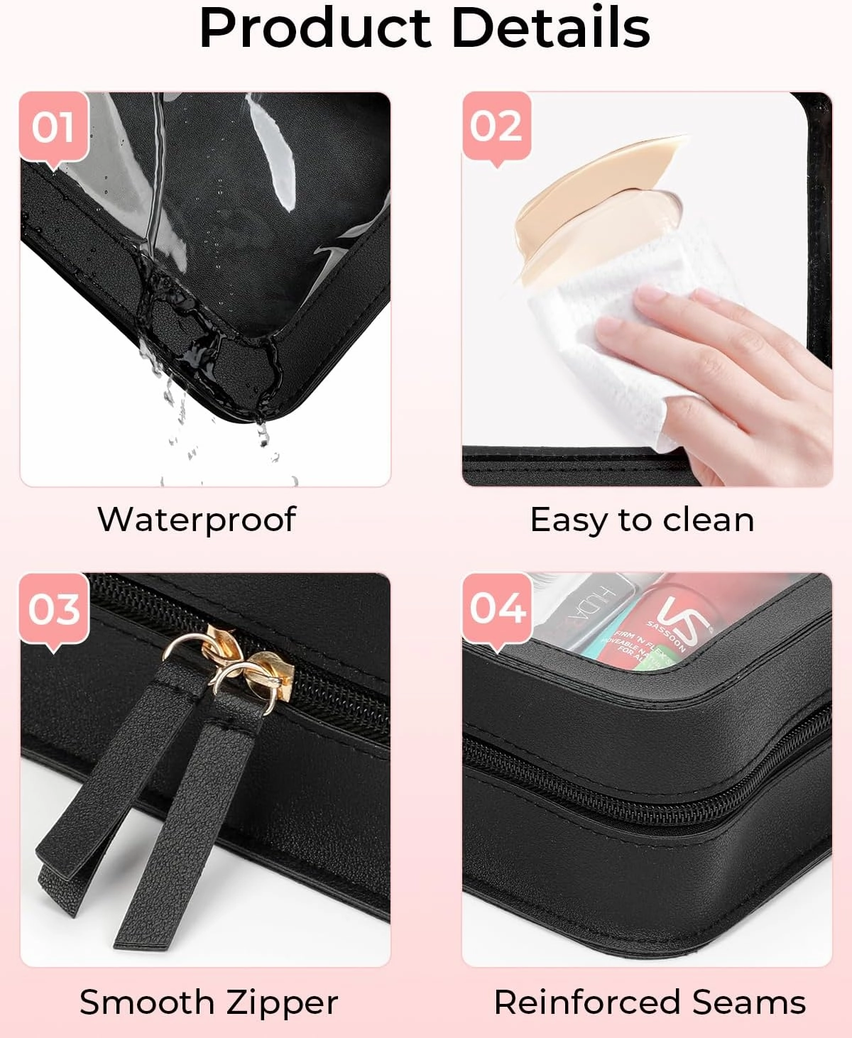 Clear Makeup Bags, TSA Approved Travel Toiletry Pouch with Zipper, Organizer Cosmetic Case for Travel Purse Car Transparent,Square Pouches for Women Men