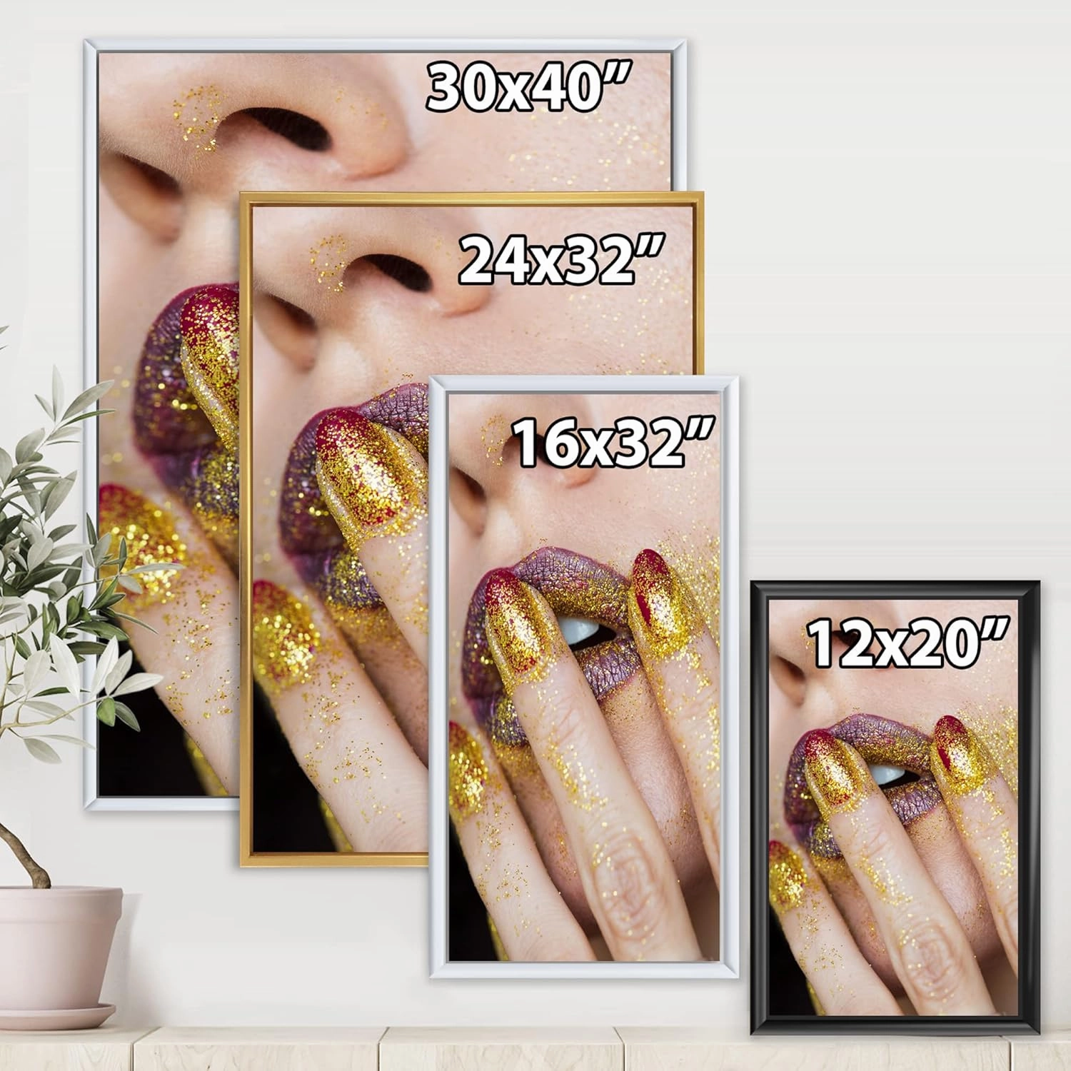 Close-Up of Golden Gold Glitter Lipstick - Modern Framed Canvas Wall Art Print