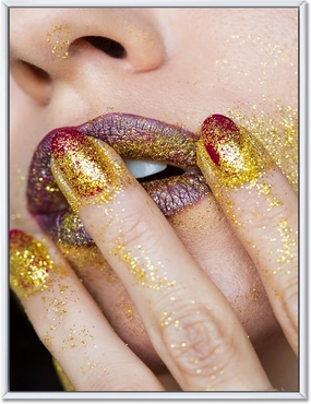 Close-Up of Golden Gold Glitter Lipstick - Modern Framed Canvas Wall Art Print