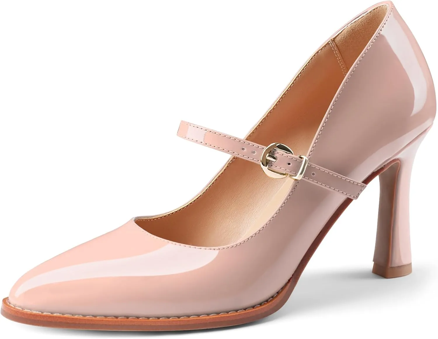 Closed Toe Heels for Women Stylish Mary Jane Pointed Toe 3.5 inch Stiletto Heel Pumps Spring Summer Office Wedding Party Dress Shoes