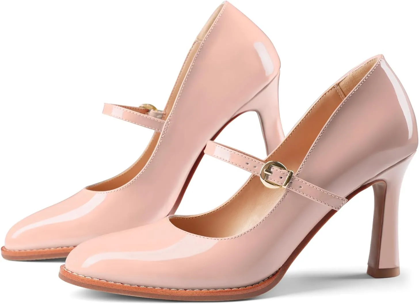 Closed Toe Heels for Women Stylish Mary Jane Pointed Toe 3.5 inch Stiletto Heel Pumps Spring Summer Office Wedding Party Dress Shoes
