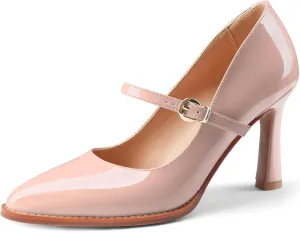 Closed Toe Heels for Women Stylish Mary Jane Pointed Toe 3.5 inch Stiletto Heel Pumps Spring Summer Office Wedding Party Dress Shoes