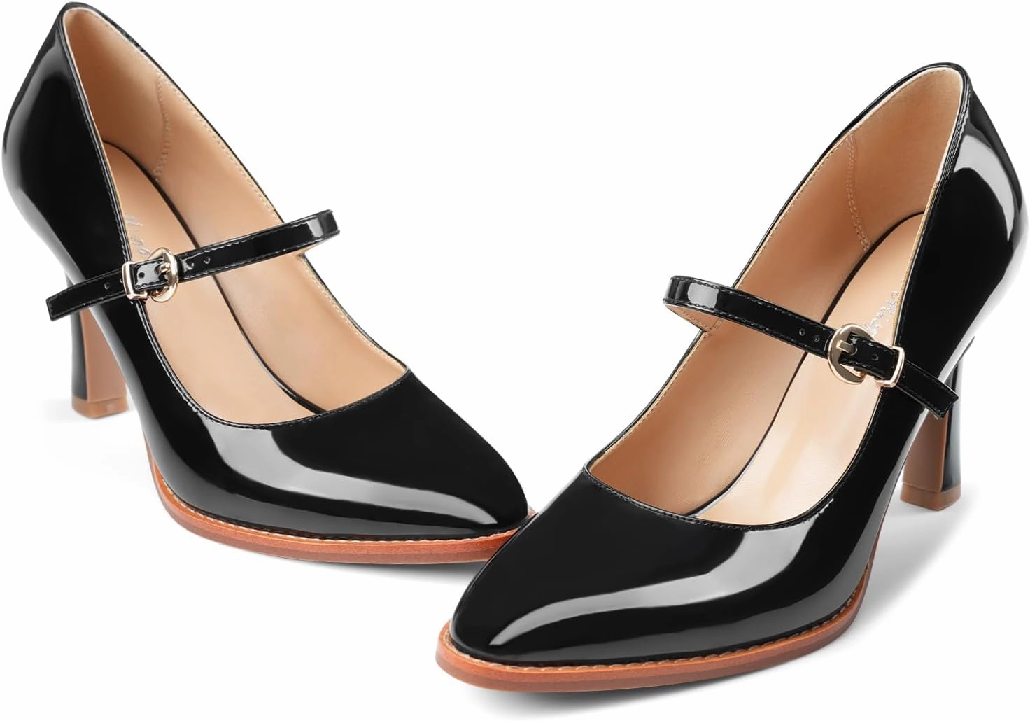 Closed Toe Heels for Women Stylish Mary Jane Pointed Toe 3.5 inch Stiletto Heel Pumps Spring Summer Office Wedding Party Dress Shoes