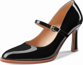 Closed Toe Heels for Women Stylish Mary Jane Pointed Toe 3.5 inch Stiletto Heel Pumps Spring Summer Office Wedding Party Dress Shoes