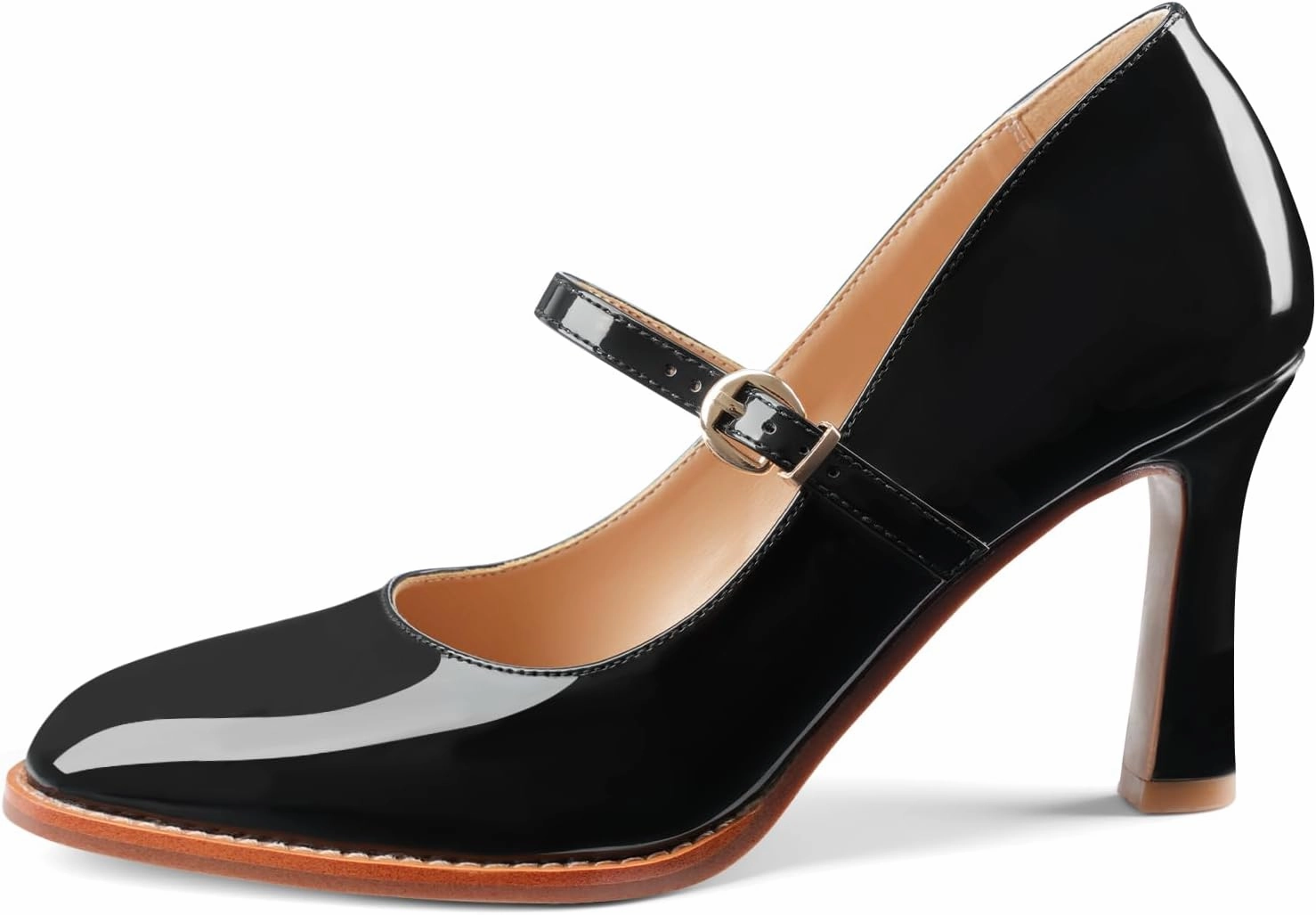 Closed Toe Heels for Women Stylish Mary Jane Pointed Toe 3.5 inch Stiletto Heel Pumps Spring Summer Office Wedding Party Dress Shoes