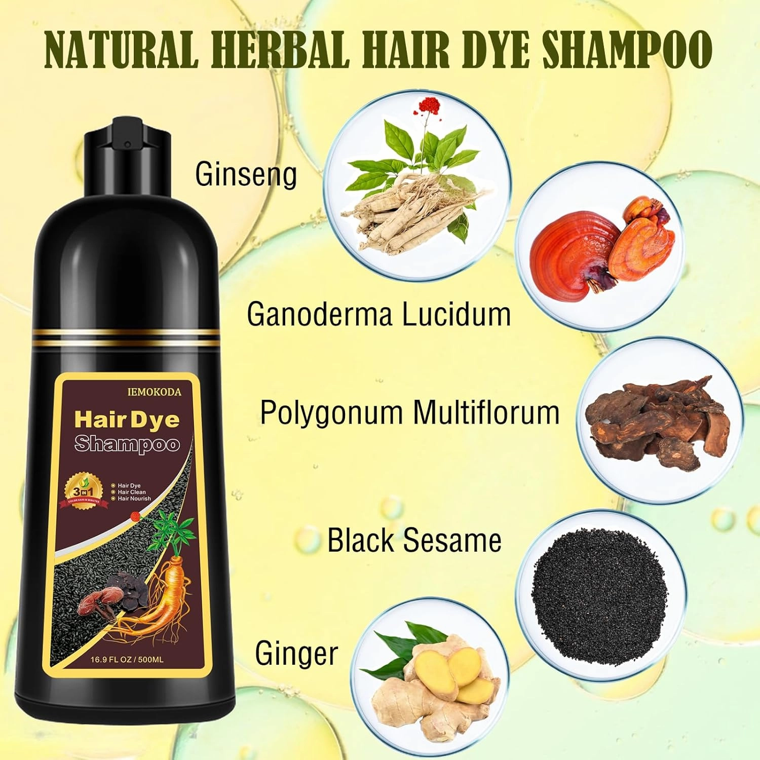 Coffee Hair Dye 3 in 1 - Instant Hair Color Shampoo for Refreshing, Herbal Hair Dye for Women & Men, Easy to Use & Long Lasting 16.90 oz