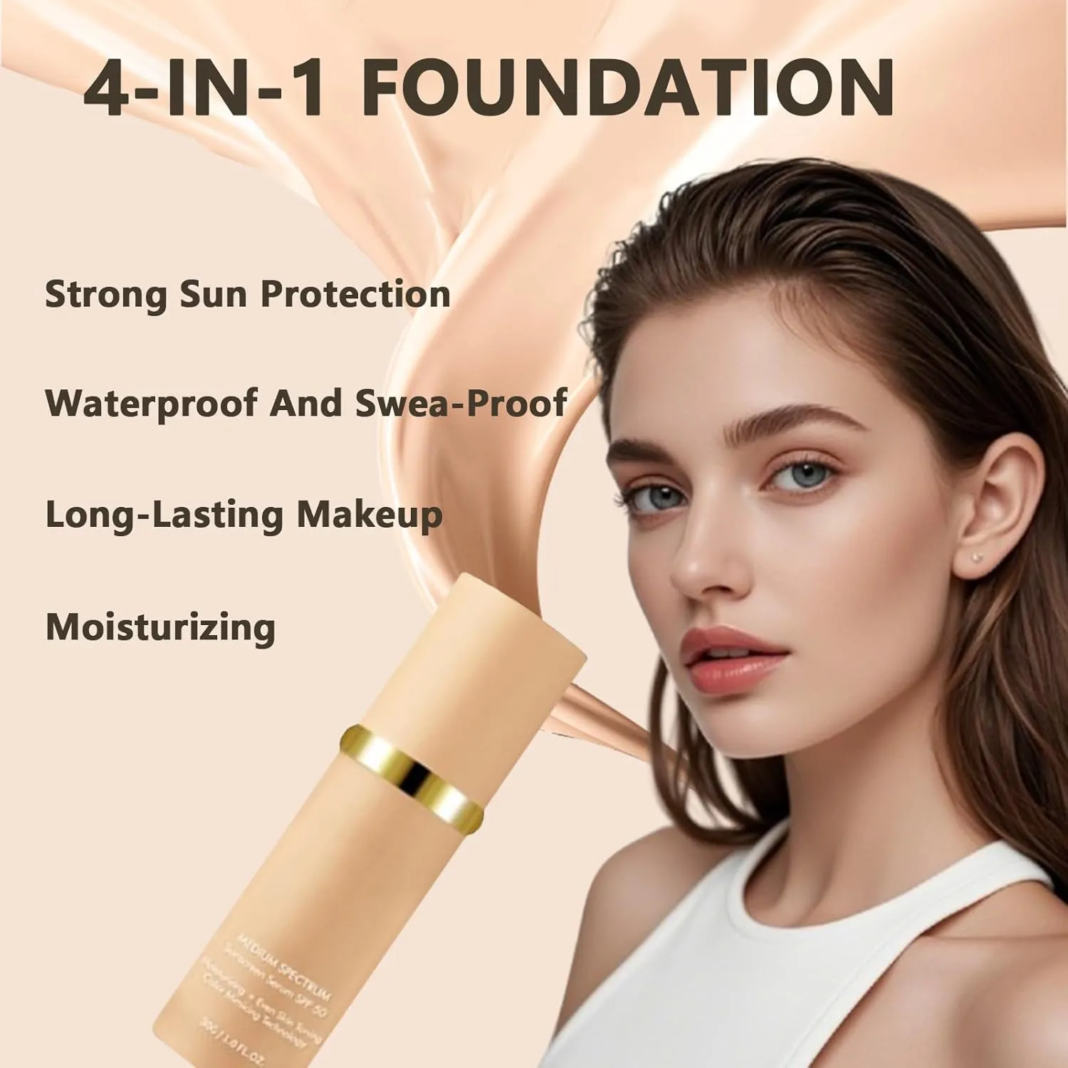 Color Adapting Foundation, Foundation 4 In 1 Color Changing, Long-Lasting & Waterproof and Sweatproof, Hydrating Full Coverage (1 pcs)