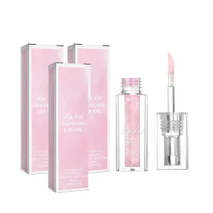Color-Changing Lip Oil, Large Brush Head Moisturizing Lip Gloss,Warm Change Moisturizing Lip Gloss, Long-Lasting Nourishment (Pink,3pcs)