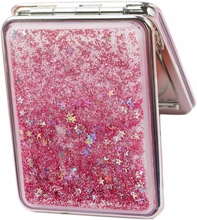Compact Mirror Travel Pocket Makeup Mirror for Women, Purse Szie, Cosmetic Mirror Folding Magnifying Beauty Mirror - Pink, Square