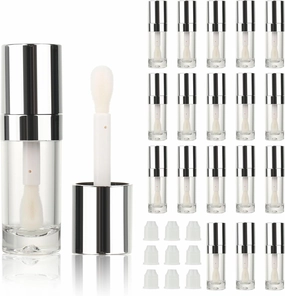 COSIDEA 18pcs Round 8ml 0.27oz r Round silve Empty lip gloss tubes with big large doe foot wand Lipgloss tube containers for lip oil packing