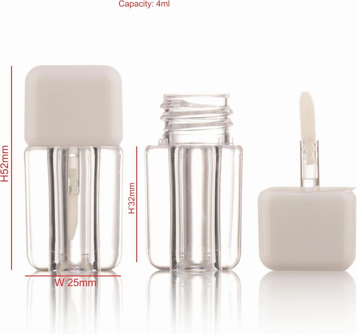 COSIDEA 25PCS Empty White Mini Square Lip Gloss Tubes 4ml 0.13 OZ lipgloss Tube with Wand Applicator for Lip oil tint bottles container