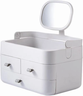 Cosmetics Organizer Bedroom Desk Organizer Countertop with 3 Drawers, Makeup Desk Organzier with Mirror for Dressing Table, Vanity Countertop, Bathroom Counter,Vanity Tray Shelf for Cosmetic, Lotions,