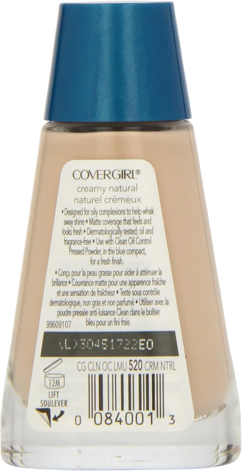 CoverGirl Clean Oil Control Liquid Makeup, Creamy Natural (N) 520, 1.0-Ounce Bottles (Pack of 2)