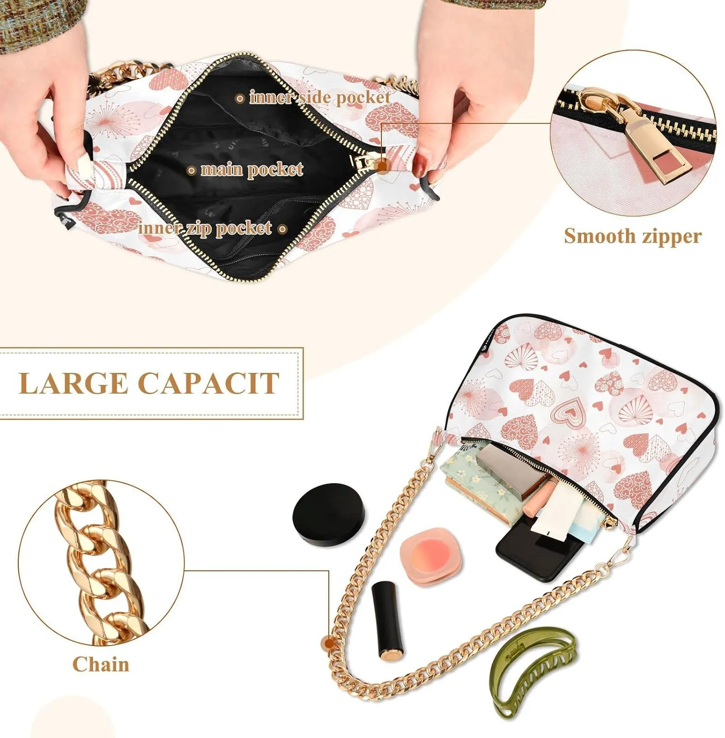 Cross Body Bag Cute Vintage Flowers Tote Bag Chain Bag Shoulder Bag Handbag Purse for Women