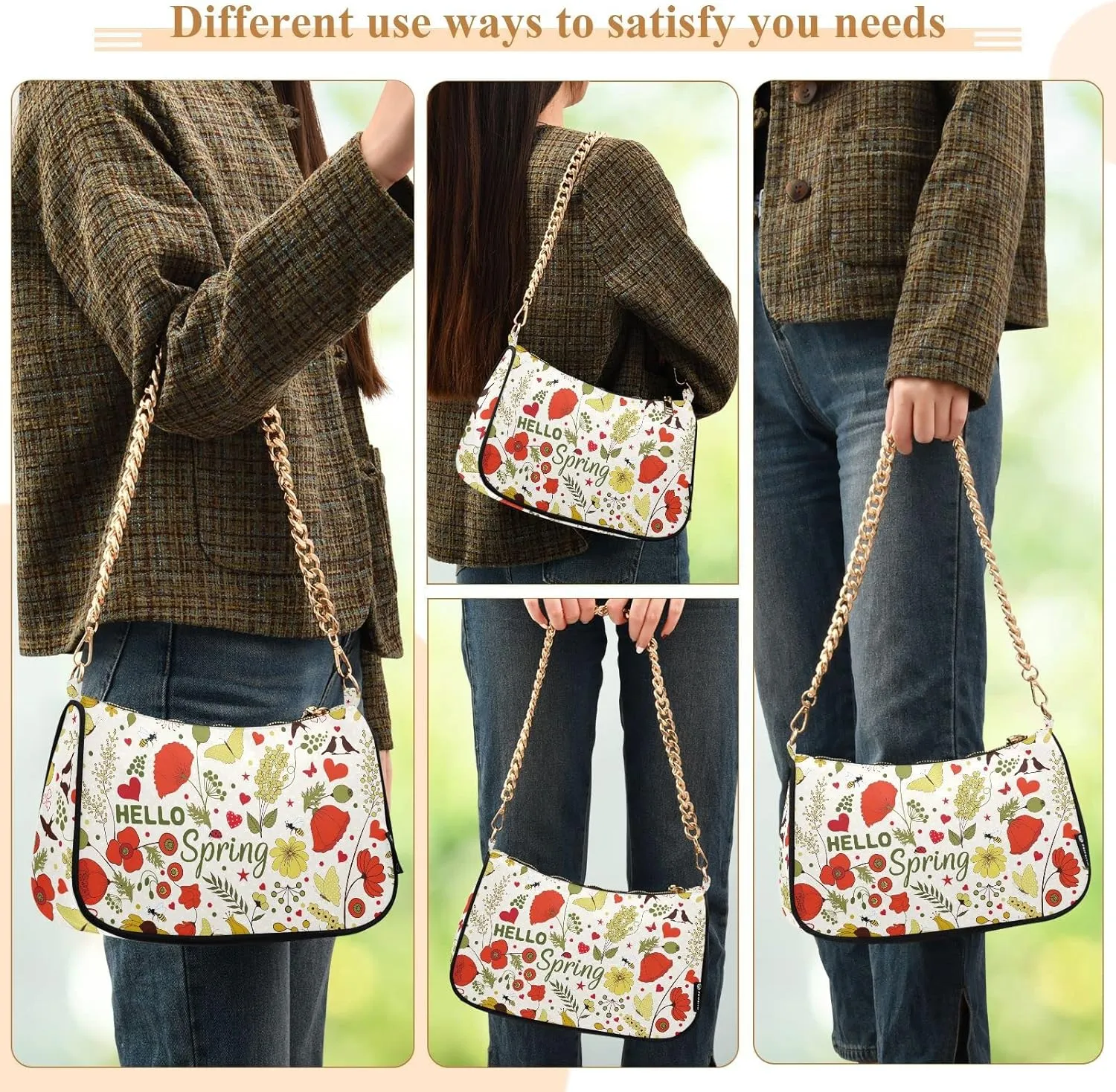 Cross Body Bag Gingham Red White Tote Bag Chain Bag Shoulder Bag Handbag Purse for Women